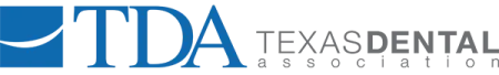 Logo of Texas Dental Association with blue TDA letters and black text