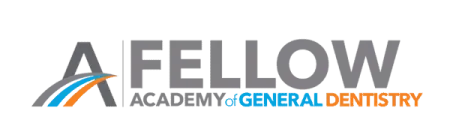 Logo of Academy of General Dentistry Fellow with stylized A and colored lines representing the organization.