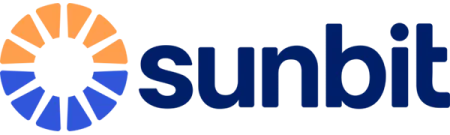 Sunbit logo featuring a circular sun icon with alternating orange and blue rays alongside the bold lowercase text.