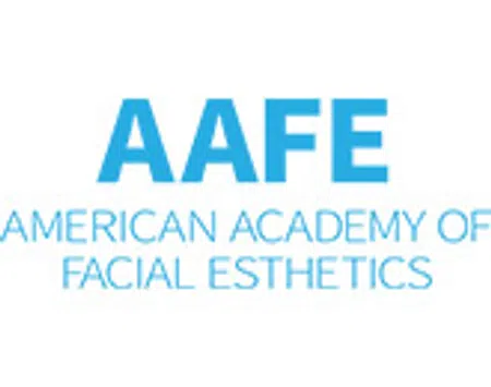 Logo of American Academy of Facial Esthetics with blue uppercase text AAFE and full name below.