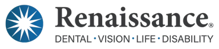 Renaissance company logo with a blue compass rose icon and text for dental, vision, life, and disability coverage.