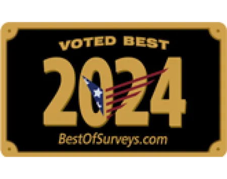Black and gold badge stating voted best 2024 with an American flag and BestOfSurveys.com text.