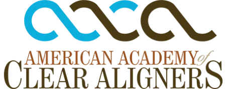 Logo of American Academy of Clear Aligners with stylized blue and brown letters AACA