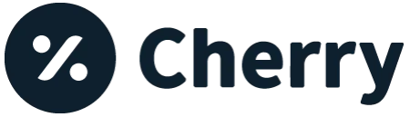 Cherry logo with a percentage symbol inside a circle in dark blue next to the word Cherry