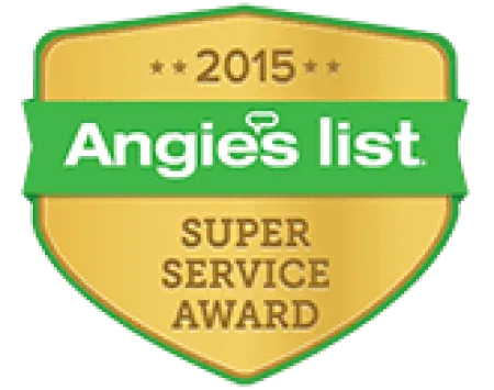 2015 Angie's List Super Service Award gold shield with green banner