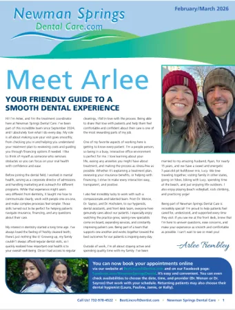 Newman Springs Dental Care Meet Arlee guide smiling staff promoting smooth dental experience February 2026