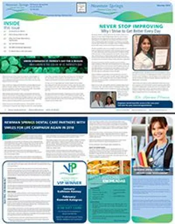 Informative newsletter with employee highlights, health tips, and company updates, featuring photos and text blocks.