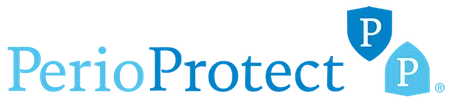 PerioProtect logo with two shield icons featuring letter P in blue gradient tones.