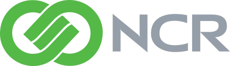 NCR company logo with green intertwined loops and gray uppercase letters NCR on white background