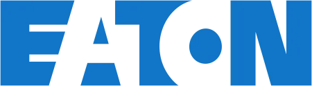 Eaton company logo in blue and black with stylized letters