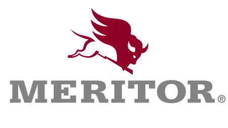 Meritor company logo with a red winged bison above the gray MERITOR text on a black background