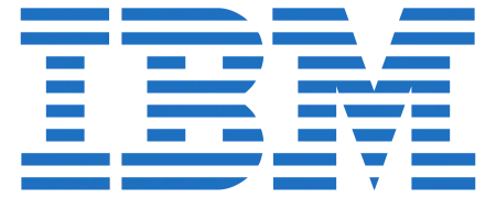 IBM logo with bold blue horizontal stripes forming the letters IBM on a white background