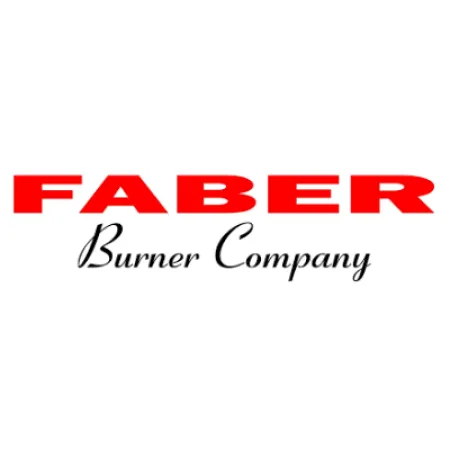 Logo of Faber Burner Company with bold red and elegant black script text on white background.