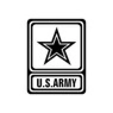 Black star and U.S. Army text logo in a rectangular border on white background