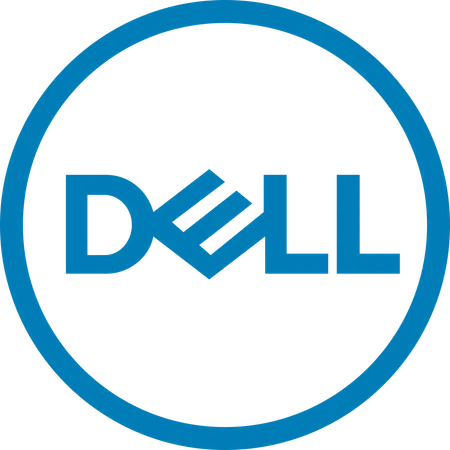 Blue Dell logo with stylized tilted E inside a blue circular outline on transparent background