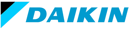 Daikin company logo with blue stylized symbol and text on a transparent background