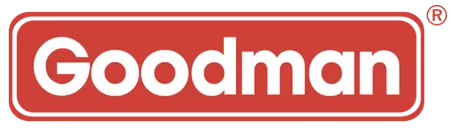 Goodman logo in white text on a red rectangular background with rounded corners and registered trademark symbol.