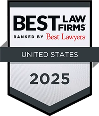 2025 Best Law Firms United States badge ranked by Best Lawyers in black, white, and red colors.