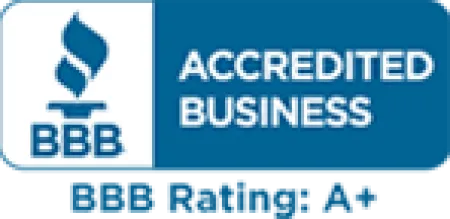 BBB Accredited Business logo with a blue flame and A+ rating badge on blue background.