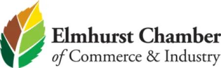 Elmhurst Chamber of Commerce and Industry logo with colorful stylized leaf icon and black text