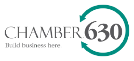 Chamber 630 logo with tagline Build business here and circular arrow symbol around number 630