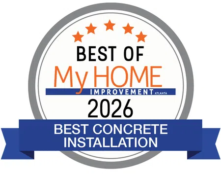 Best of My Home Improvement Atlanta 2026 award badge for best concrete installation with stars and ribbon