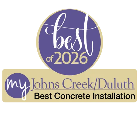 Best of 2026 award badge for My Johns Creek Duluth Best Concrete Installation with purple and beige design.