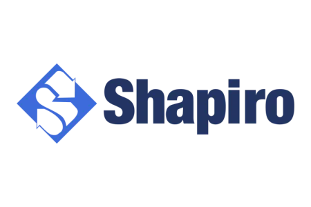 Shapiro logo with a stylized blue S inside a diamond shape next to bold navy blue text.