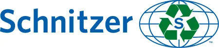 Schnitzer logo featuring blue text and a green recycling symbol with a globe outline.