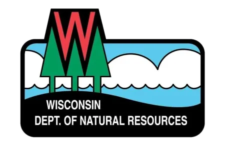 Logo of Wisconsin Department of Natural Resources with trees and waves in a blue sky.