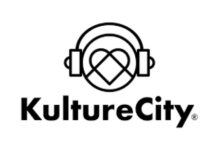 KultureCity logo featuring a heart shape inside headphones above bold text on a white background