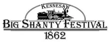 Black and white logo for Kennesaw Big Shanty Festival 1862 featuring a vintage steam locomotive.