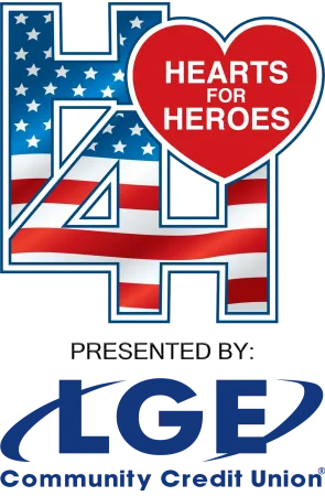 Hearts for Heroes 4H logo with American flag pattern and LGE Community Credit Union sponsor text.