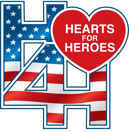 Hearts for Heroes 4H logo with American flag pattern and LGE Community Credit Union sponsor text.