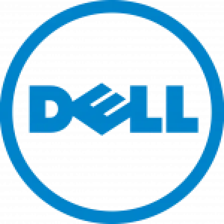 Blue Dell logo with stylized tilted E inside a blue circle on a transparent background