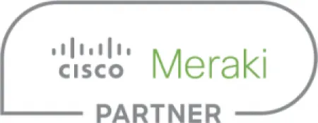 Cisco Meraki Partner logo with stylized network bars and green text on a white background.