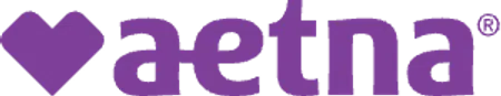 Purple Aetna logo with a heart shape followed by the company name in lowercase letters.