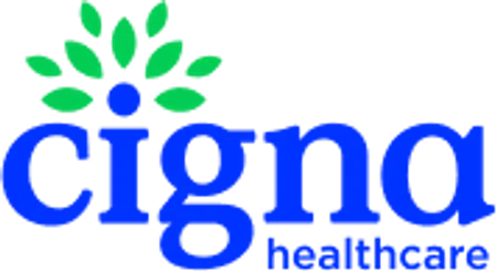Cigna Healthcare logo featuring blue text and green leaf design above the letter i