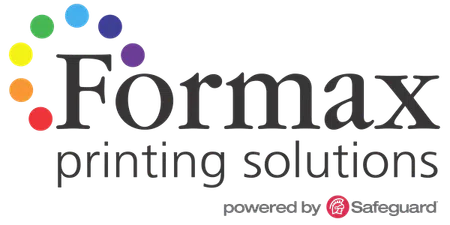 Formax printing solutions logo with colorful circular dots above the text and Safeguard branding.