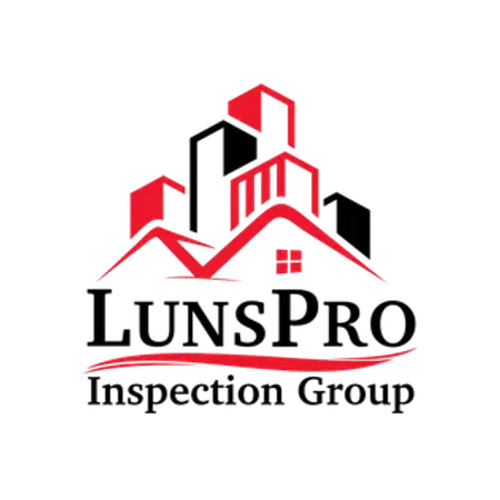 LunsPro Inspection Group logo with red and black buildings and rooftops graphic