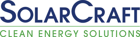 SolarCraft logo with navy blue text and a green underline and tagline Clean Energy Solutions