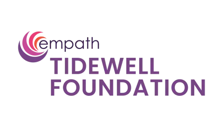 Tidewell Foundation logo with a purple and red circular emblem and text in purple on black background.