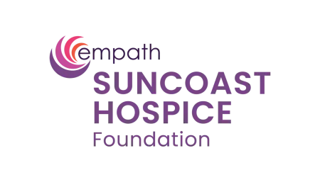 Empath Suncoast Hospice Foundation logo with purple and pink swirl icon on black background