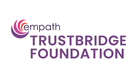 Empath TrustBridge Foundation logo with purple text and circular red and purple icon on black background