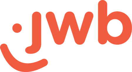 Orange lowercase text 'jwb' with a smiley face design as part of the letter 'j'