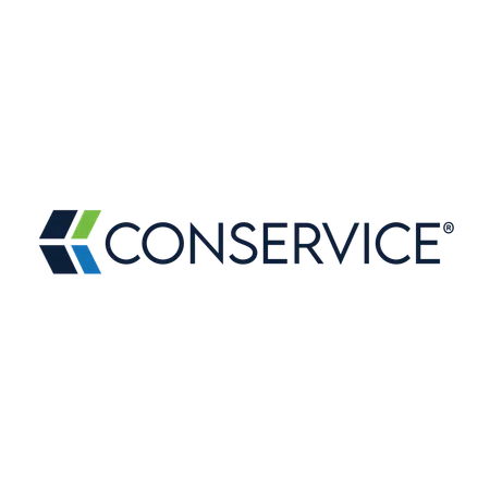 Logo of Conservice with stylized blue, green, and navy geometric shapes.