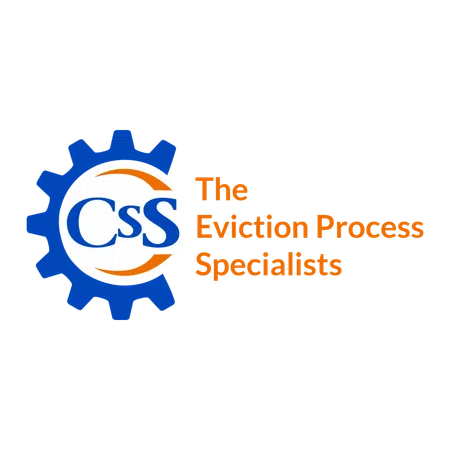 Css logo with blue gear and orange text The Eviction Process Specialists on a white background.