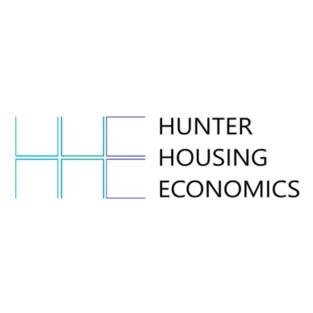 Logo for Hunter Housing Economics with stylized HHE letters in gradient blue shades.