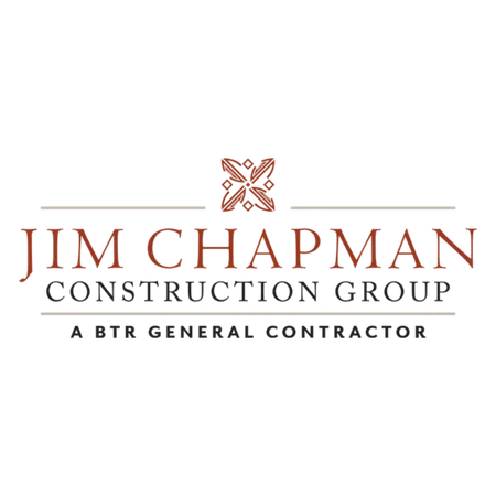 Logo of Jim Chapman Construction Group featuring a stylized floral emblem and text in brown and black.