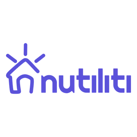 Nutliti logo with a stylized house and rays icon in purple next to the brand name in lowercase letters